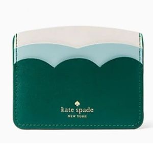 Kate Spade Emerald Green + White Leather Card Holder - NWT